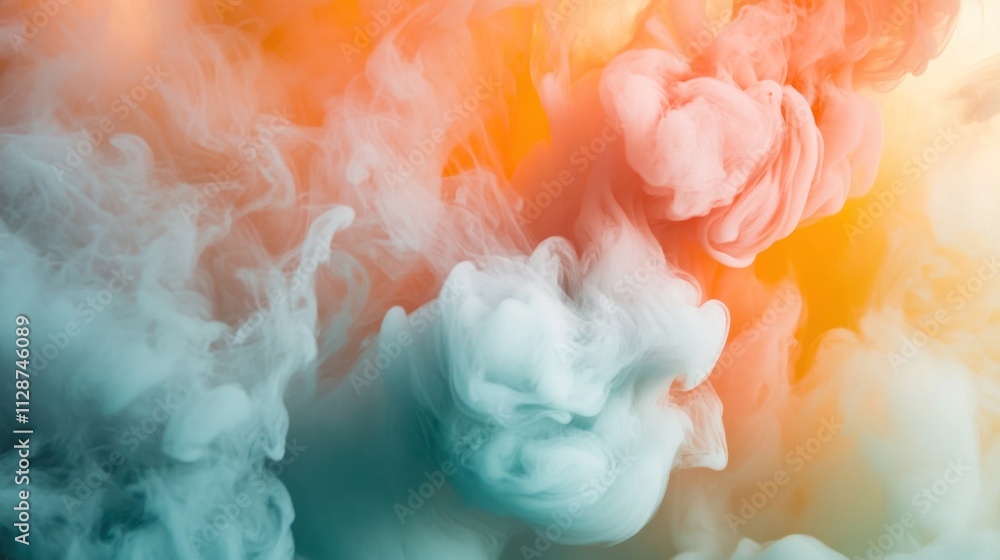 Obraz premium Abstract swirling colors of teal orange and white smoke