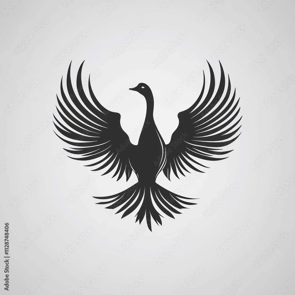 Obraz premium Stylized black swan silhouette with wings spread wide.