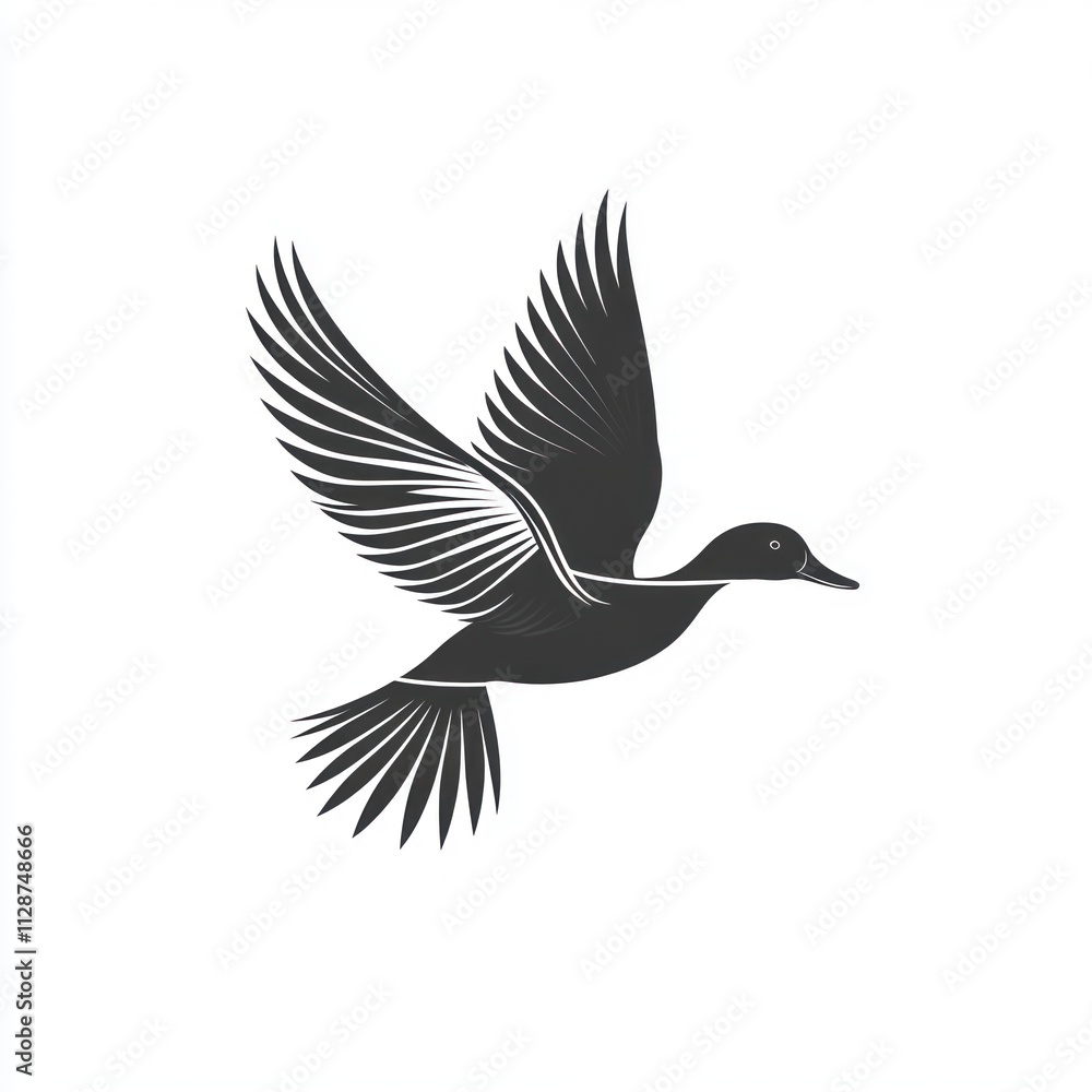 Fototapeta premium Stylized illustration of a duck in flight, isolated on white background.