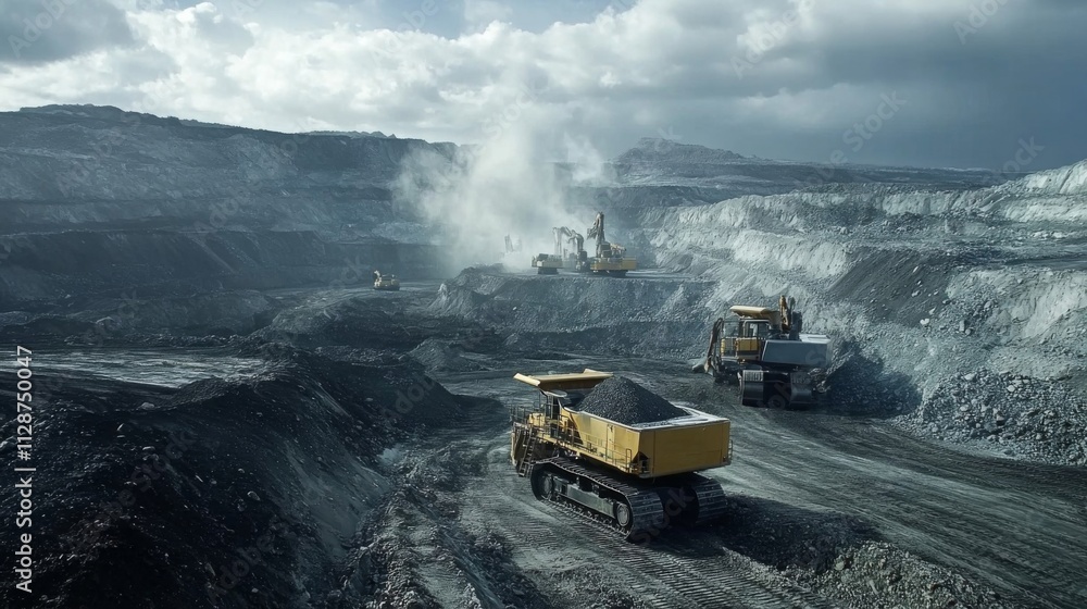 Heavy Machinery Excavating a Large Open-Pit Mine Heavy Machinery Excavating a Large Open-Pit Mine