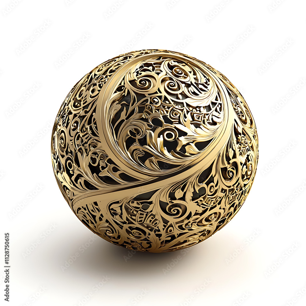 A gold ball with intricate designs on it A gold ball with intricate designs on it
