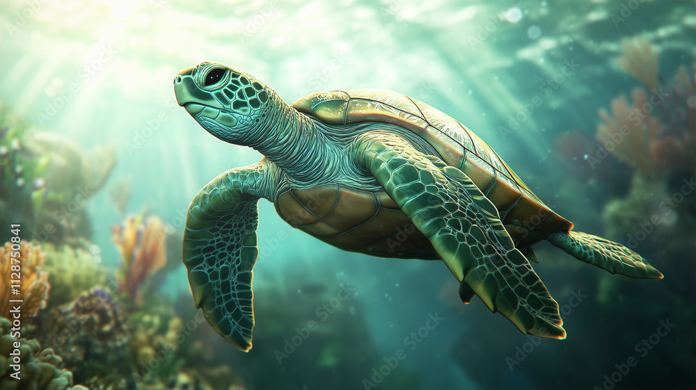 Obraz premium 海中を泳ぐウミガメ