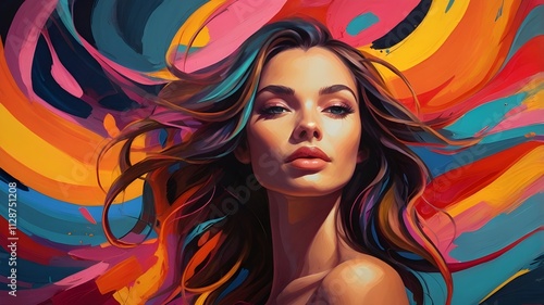 Woman Face Portrait Colorful Abstract Oil Painting Art Background , Ai Generative