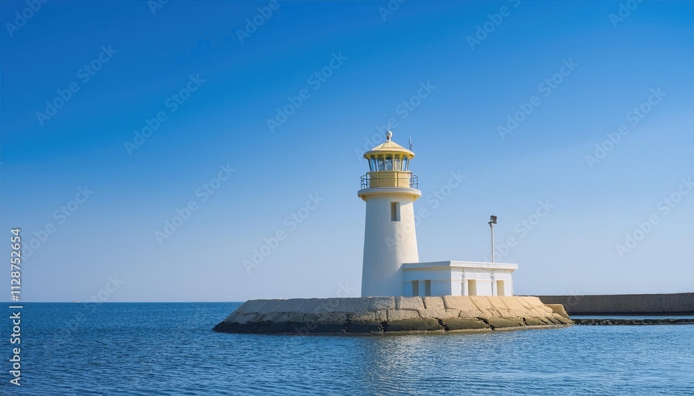 lighthouse, minimalist style, bright blue sky lighthouse, minimalist style, bright blue sky