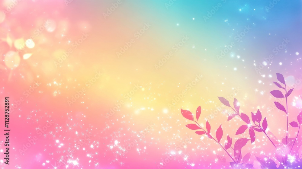 Pastel Sky Background With Silhouetted Leaves And Sparkles Pastel Sky Background With Silhouetted Leaves And Sparkles