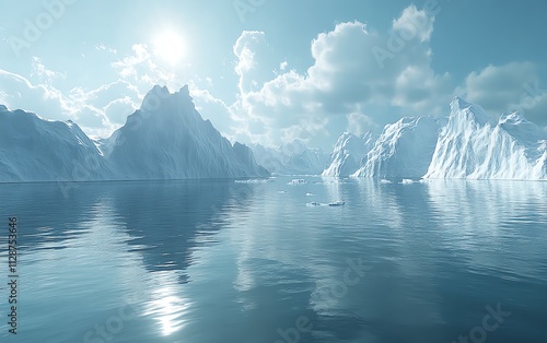 Wallpaper Mural 3D visual of world climate change, icebergs melting into the ocean, rising temperatures, environmental destruction, call for climate action Torontodigital.ca