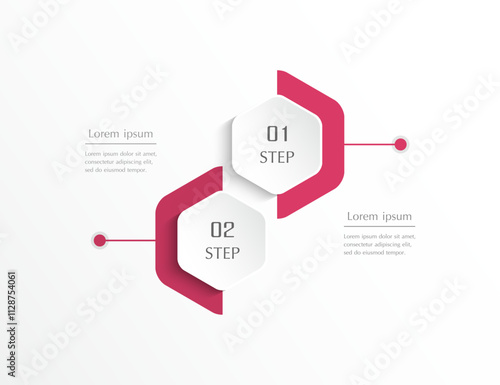 Step by step pink infographic template with 2 steps, options, parts or processes.