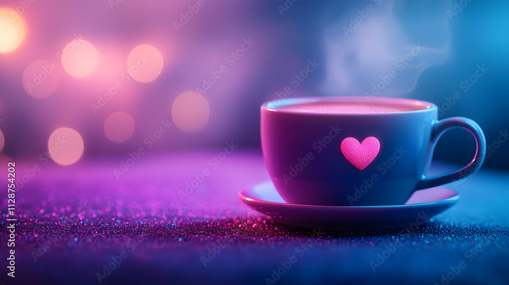 cozy cup of coffee with heart design, glowing warmly cozy cup of coffee with heart design, glowing warmly