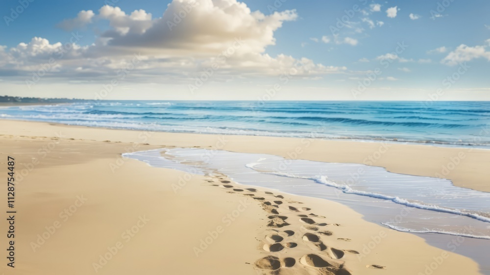 A serene beach scene featuring gentle waves A serene beach scene featuring gentle waves
