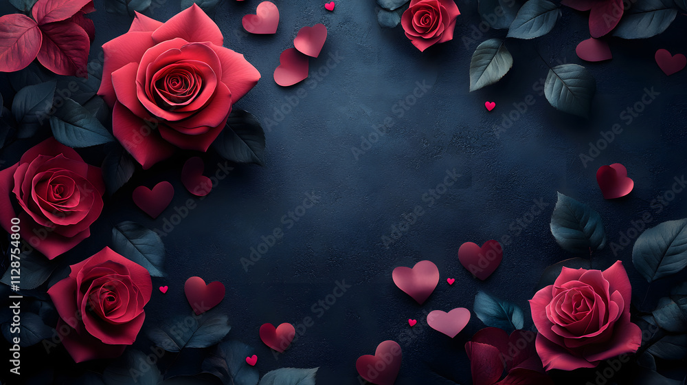 Beautiful roses and hearts create romantic background Beautiful roses and hearts create romantic background