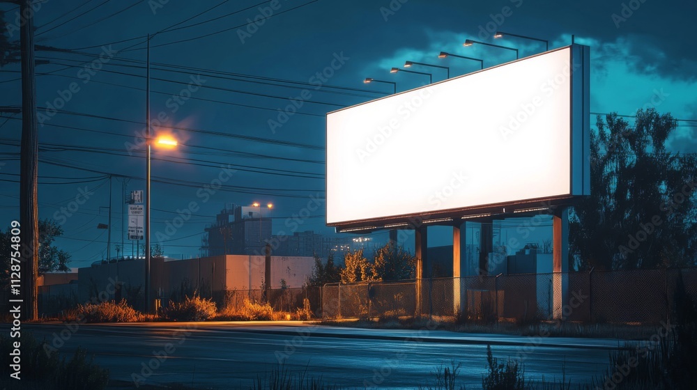 Blank Billboard on a Street at Night Blank Billboard on a Street at Night