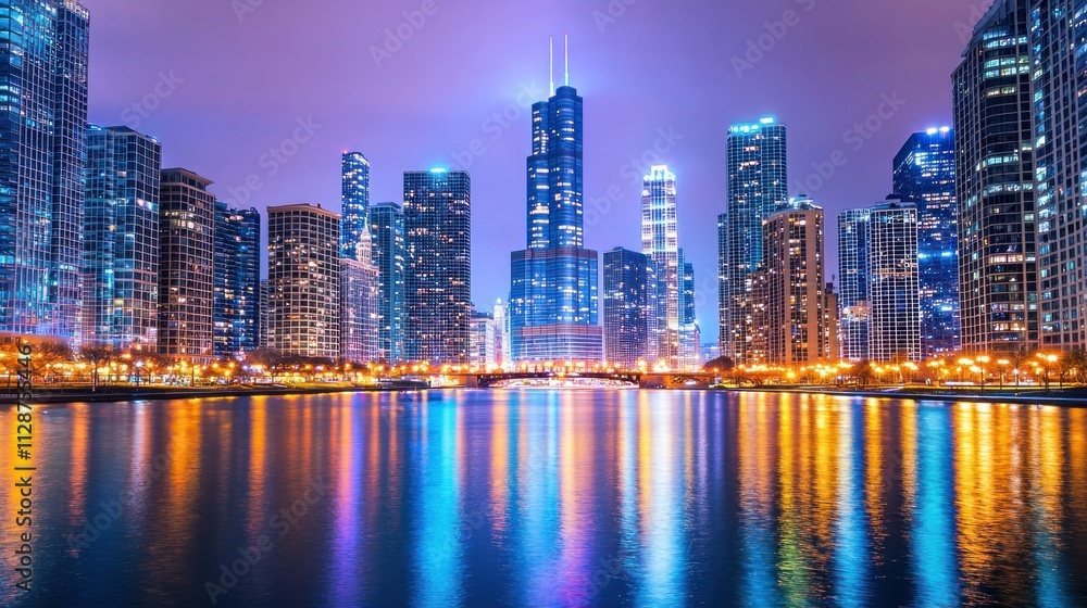 Nighttime Cityscape Reflecting in Calm Water Nighttime Cityscape Reflecting in Calm Water