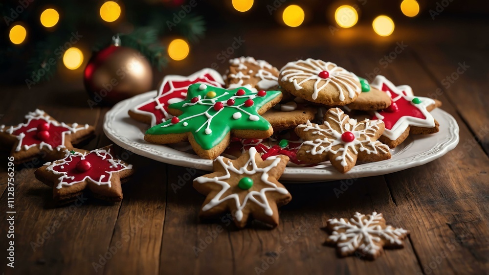 christmas cookies served on a wooden table with Christmas theme christmas cookies served on a wooden table with Christmas theme