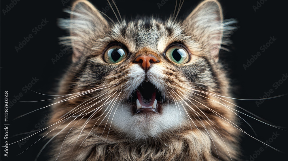 Angry and surprised cat isolated on background with a funny and excited expression, generated AI