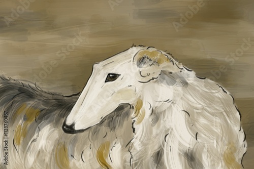 Russian Borzoi Dog Oil Painting on Brown Background – Elegant Vintage Artwork