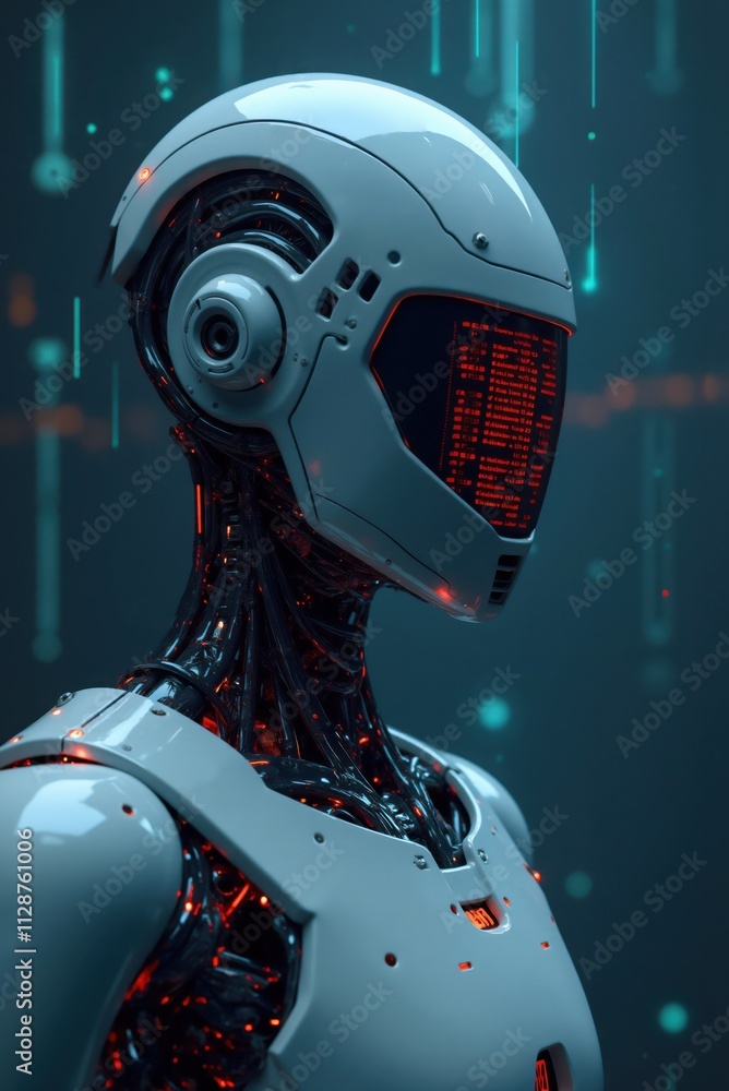 Fototapeta premium Futuristic robot analyzing data stream in digital environment