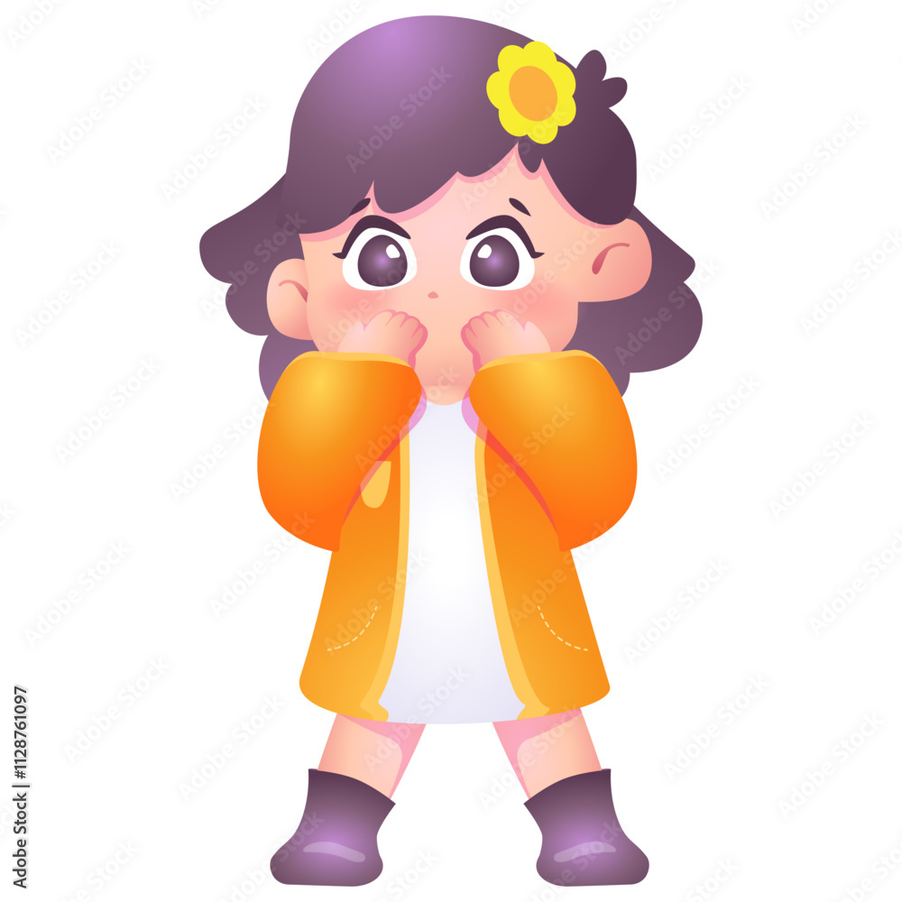 Cute Cartoon Girl with Flower Hairpin, Design Inspiration, Character Cute Cartoon Girl with Flower Hairpin, Design Inspiration, Character