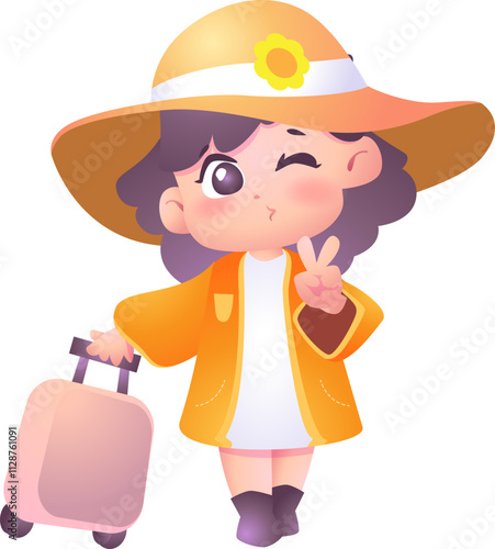 Cheerful Girl Ready for Travel, Design Inspiration, Character