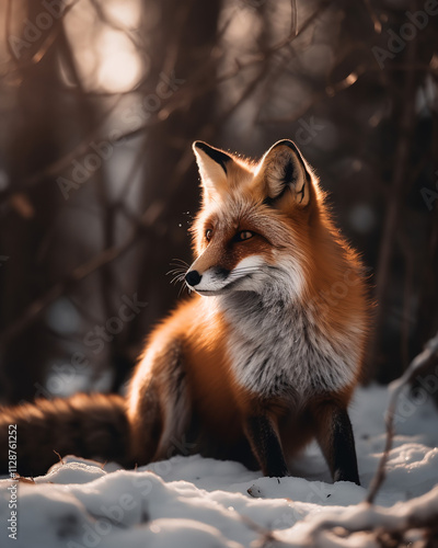 Close-Up of a Red Fox in Snowy Forest