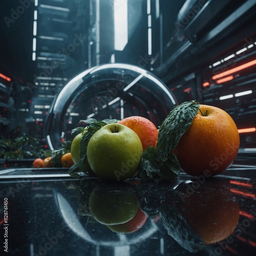 Illustrate froots in a futuristic setting.

 photo