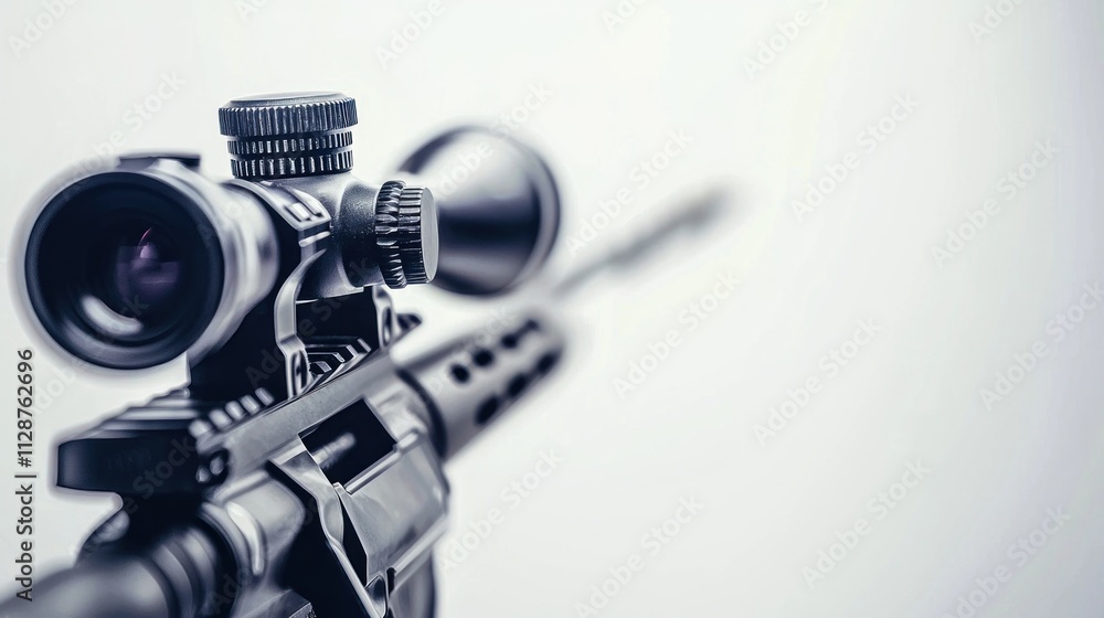 Closeup View of a Riflescope Mounted on a Rifle Closeup View of a Riflescope Mounted on a Rifle