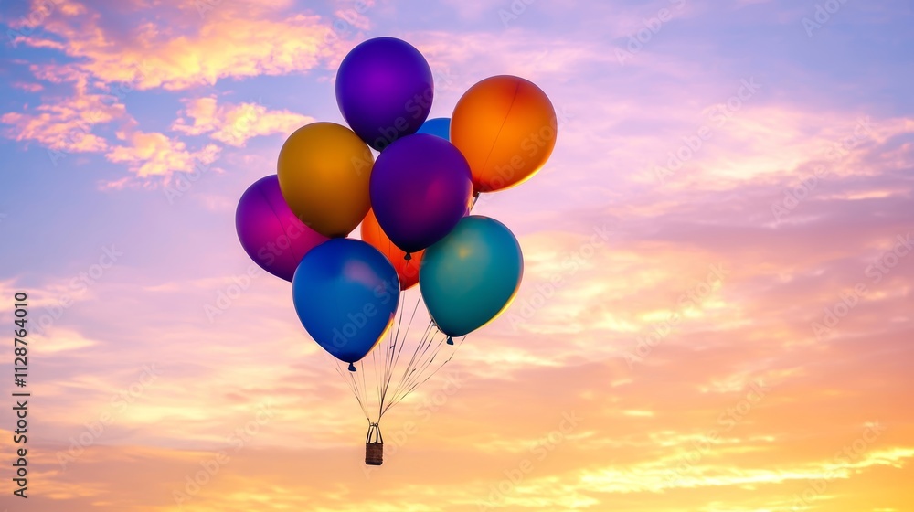 Fototapeta premium Many balloons at sunset sky background