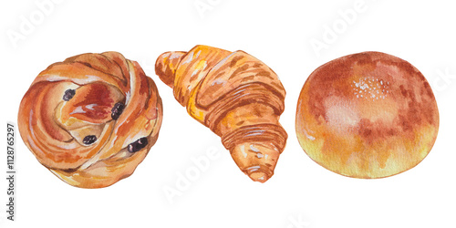 Vászonkép watercolor assorted freshly baked pastries