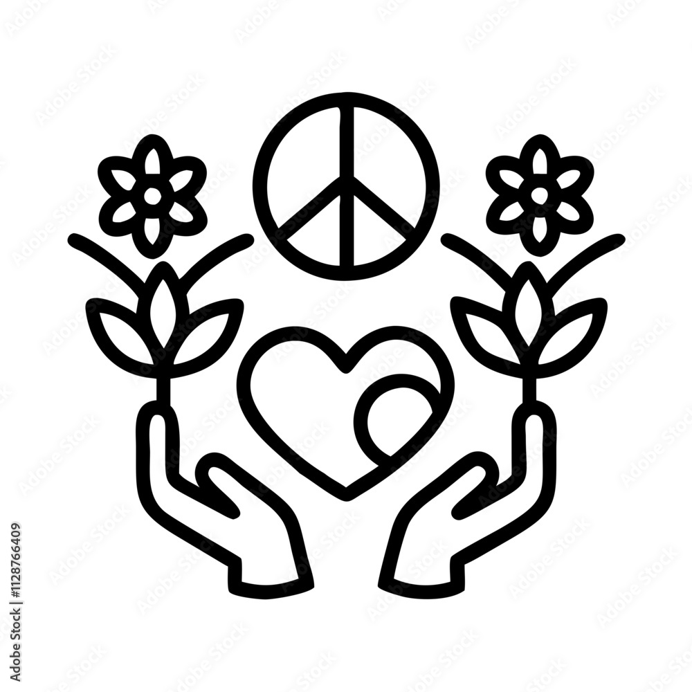 peace and flowers icon, national retro day line art, retro icon - simple black line art icon of peace and flowers , for national retro day celebrations. retro vector art. peace and flowers icon, national retro day line art, retro icon - simple black line art icon of peace and flowers , for national retro day celebrations. retro vector art.