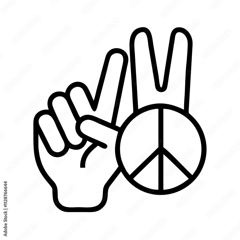 Obraz premium peace sign icon, national retro day line art, retro icon - simple black line art icon of peace sign , for national retro day celebrations. retro vector art.