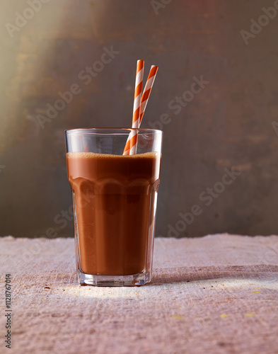 Schokoladendrink mit Strohhalmen, Kakaodrink, Schokotrunk,  photo