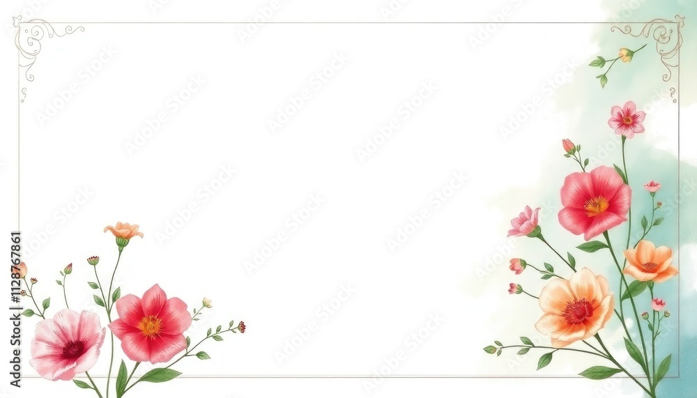 Delicate certificate design featuring hand-drawn florals and watercolor washes, certificate background, certificate border Delicate certificate design featuring hand-drawn florals and watercolor washes, certificate background, certificate border