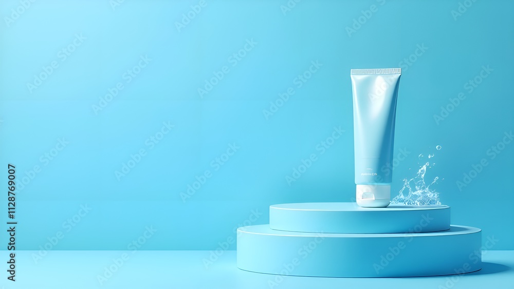 a tube of white liquid is being splashed with a blue background. a tube of white liquid is being splashed with a blue background.