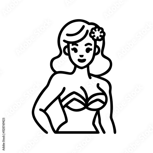 vintage pin up girl icon, national retro day line art, retro icon  - simple black line art icon of vintage pin up girl , for national retro day celebrations. retro vector art.