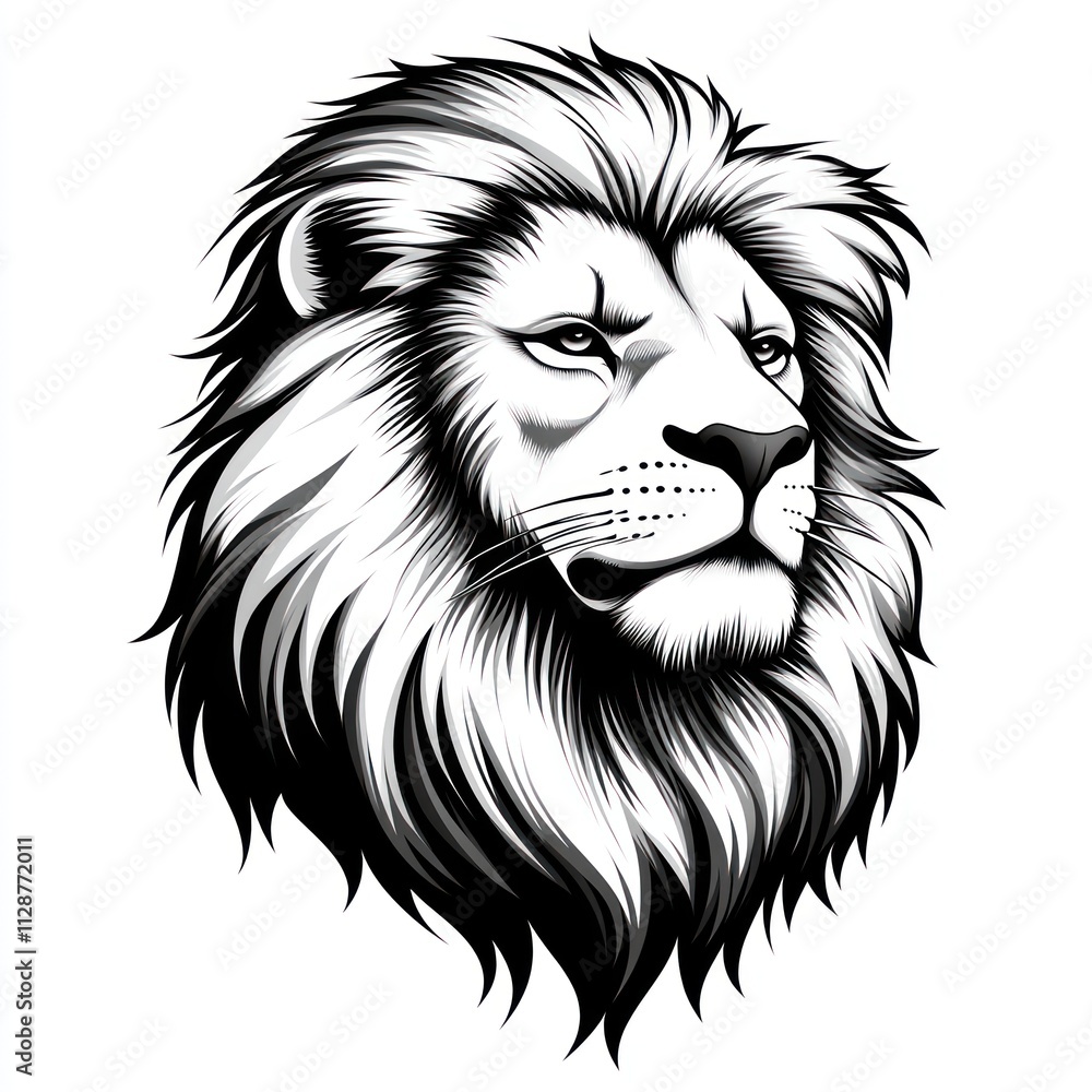 Majestic lion head, black and white, vector illustration. Majestic lion head, black and white, vector illustration.
