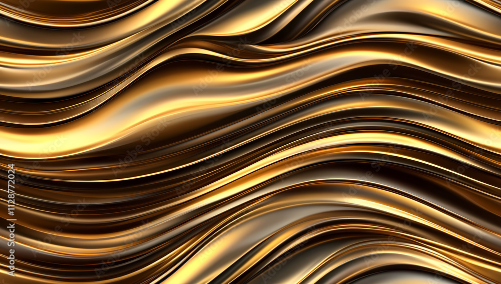 Golden metallic abstract waves seamless background with luxurious texture