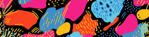 colorful abstract hand drawn background with strokes, background template, simple cover, social media, black background, contemporary design
