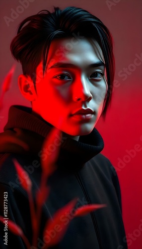 Stylized Portrait with Red Lighting and Cinematic Mood