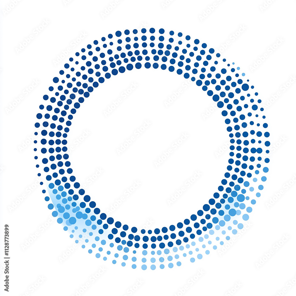 A blue circle composed of dots, a vector logo on a white background A blue circle composed of dots, a vector logo on a white background
