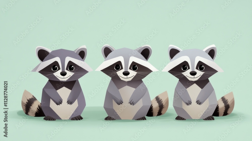 Three Adorable Cartoon Raccoons Sitting Together Three Adorable Cartoon Raccoons Sitting Together