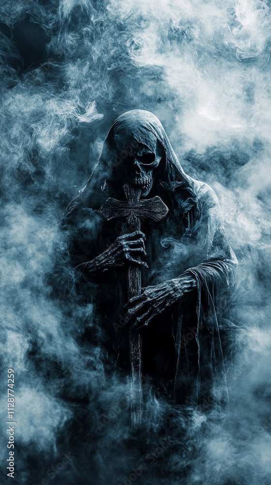 Scary horror grim reaper with scythe angle of death background Scary horror grim reaper with scythe angle of death background