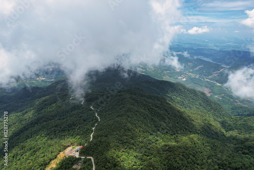 Experience the breathtaking aerial view of a misty mountain landscape, a mustsee for nature lovers Vietnam Da Nanag photo