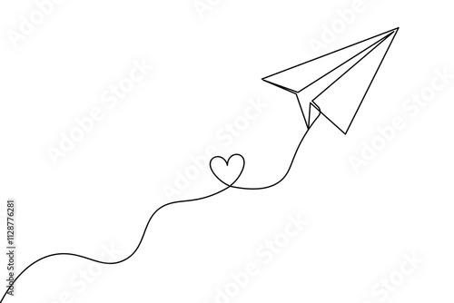 Paper plane continuous line drawing and minimalist style isolate outline vector icon