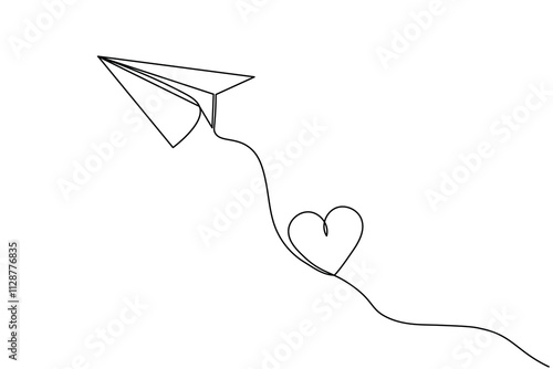 Paper plane continuous line drawing and minimalist style isolate outline vector icon