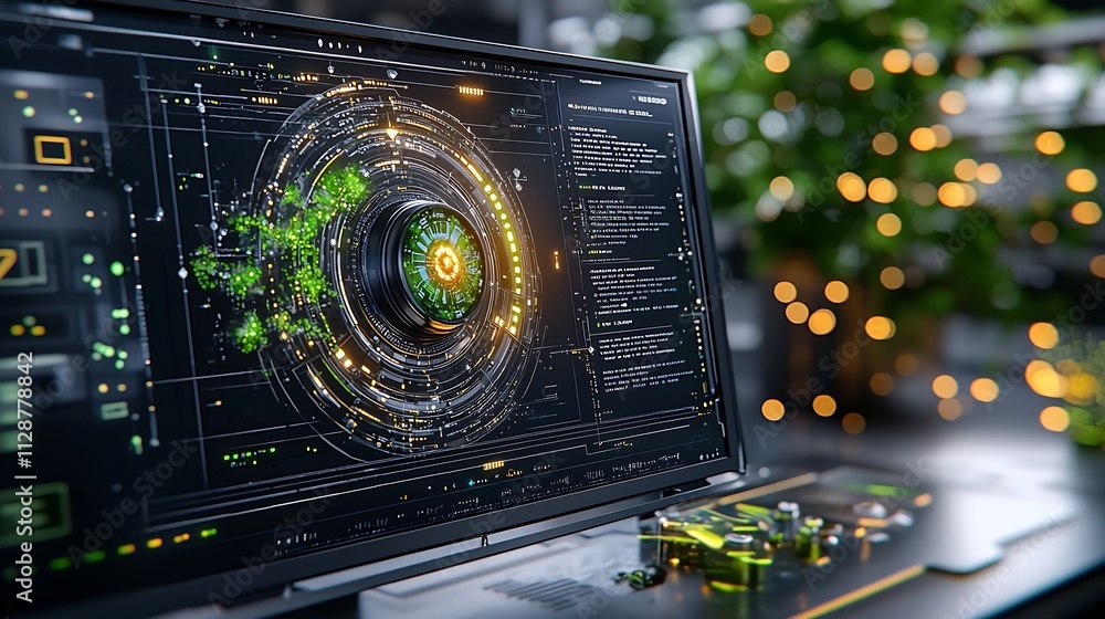 Fototapeta premium Futuristic Human Machine Interface with Vibrant Data Visualization and Sleek Minimalist Design