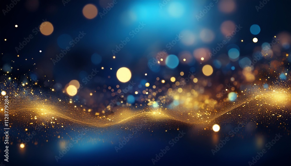 blue glow with gold particle abstract bokeh background blue glow with gold particle abstract bokeh background