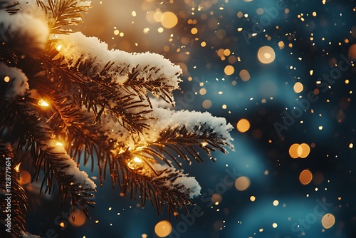 Christmas Snowflakes Falling with a Holiday Background photo