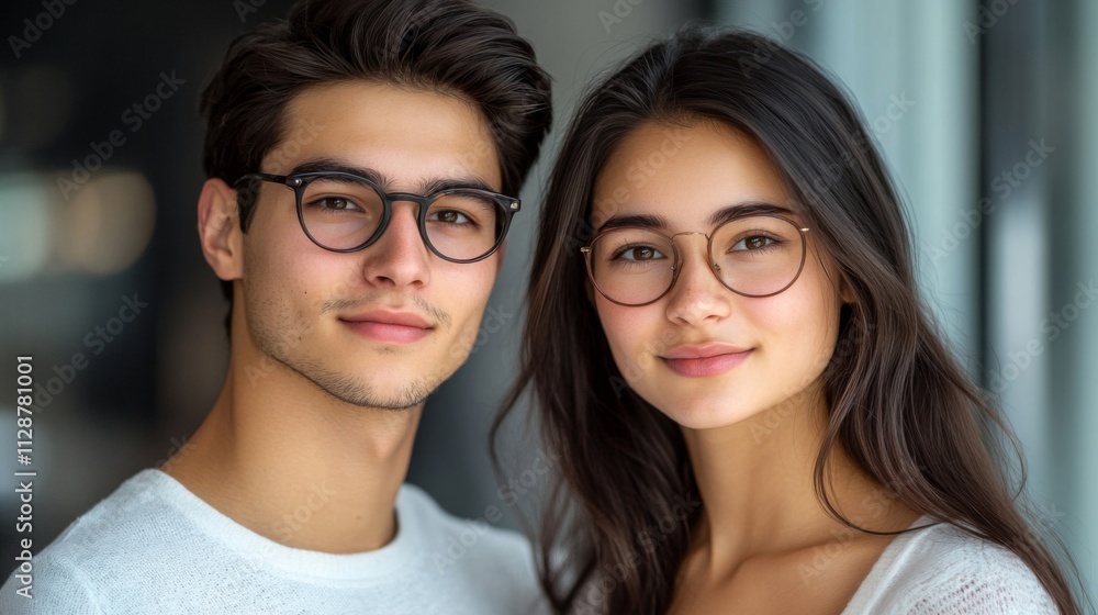 Close-up Portrait of a Young Couple Wearing Glasses Close-up Portrait of a Young Couple Wearing Glasses