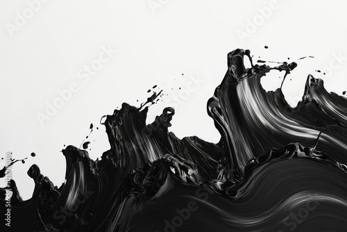 Black Paint Splash, Swirl, Wave on White Background