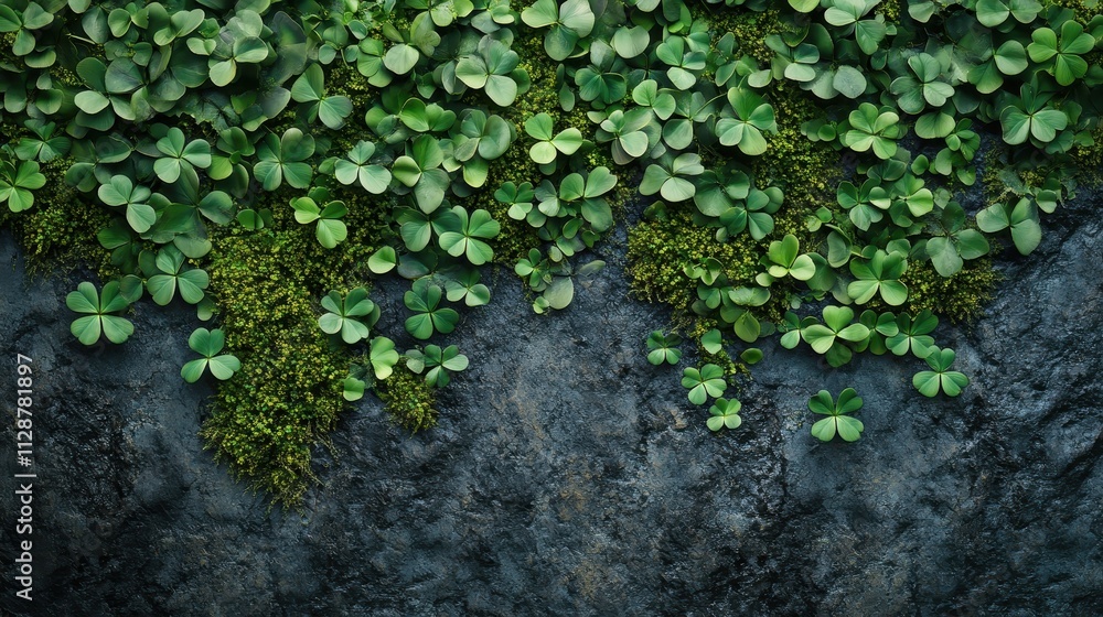 Lush Moss and Clover Composition on a Natural Stone Background Lush Moss and Clover Composition on a Natural Stone Background