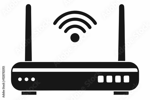 Wifi Router Icon ,router silhouette vector design ,Digital wireless network router modem device silhouette illustration on a white background,